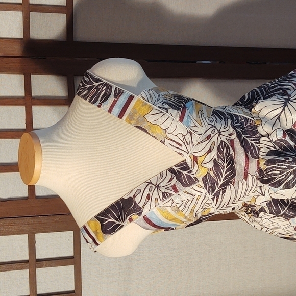 H&M Sparkly Monstera / Plant Pattern Uneven Stripes Mini Dress Sz 4 NWT - Picture 2 of 11